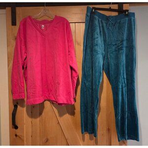 New! Lot of 2 SB ACTIVE Sz 3X Velour Drawstring Lounge Sweat Pants & Fleece Top
